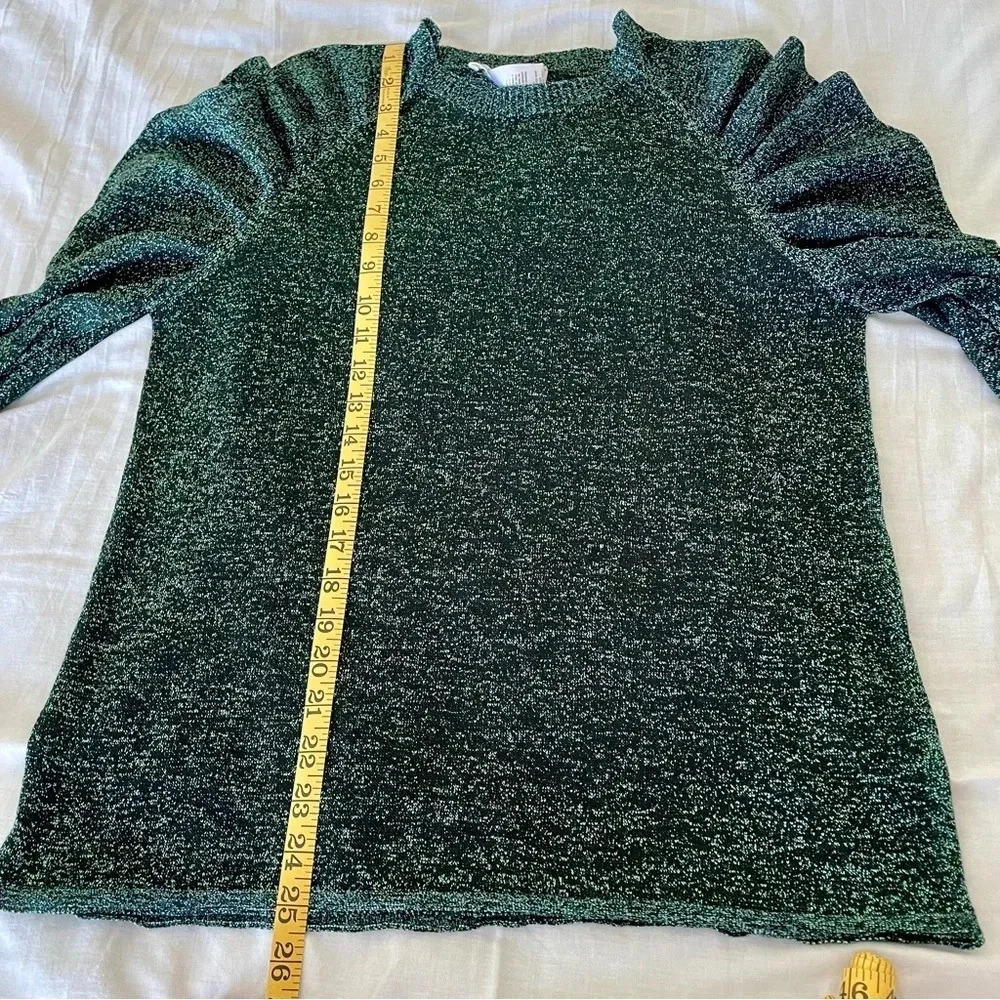 Circus Hotel Sweater Top Sparkle Black With Green Sparkle Sheer Long Sleeve Sz 8 - Picture 9 of 9